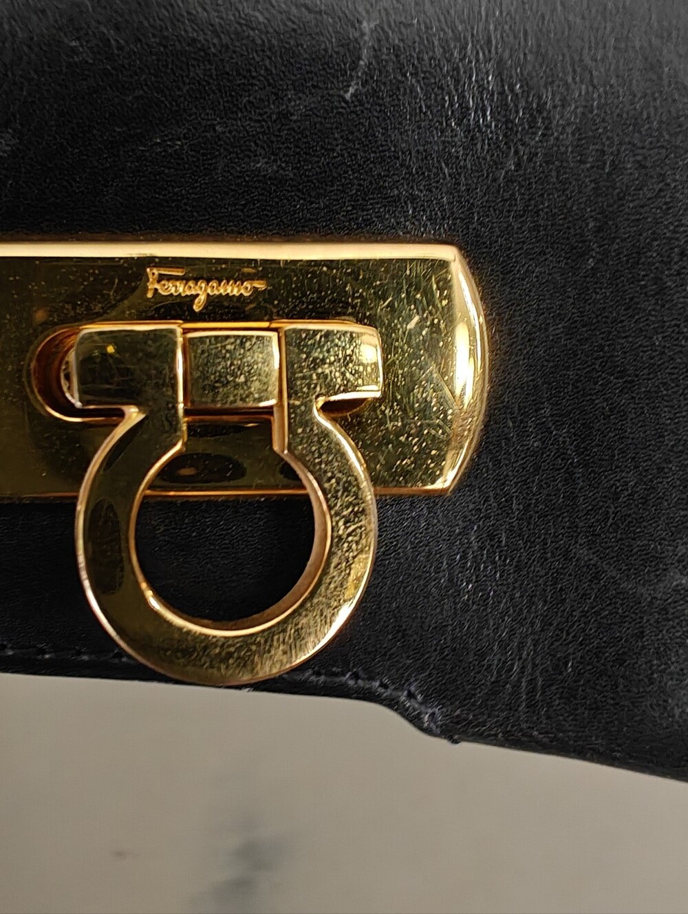 Salvatore Ferragamo Gancini Small Leather Hand Bag - Black with Gold Hardware - Picture 5 of 16